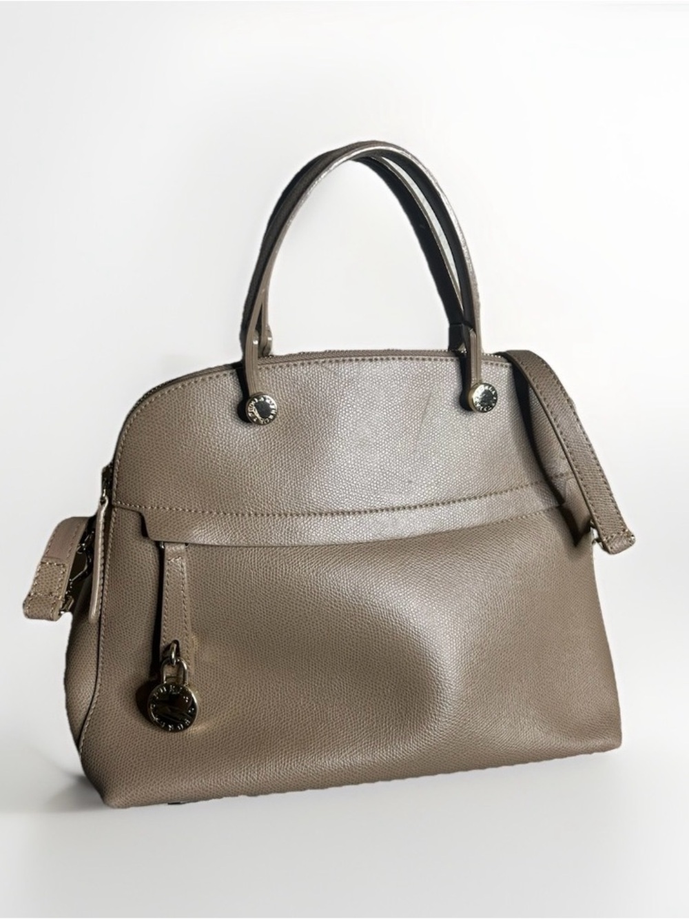 Furla Taupe Structured Leather Satchel Handbag